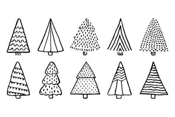 Black Line Christmas Tree Doodle Set: Essential Illustrations for Seasonal Content