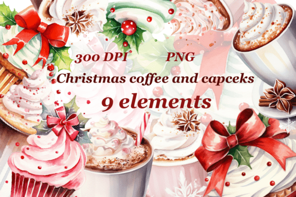 Christmas Coffee and Cupcakes Illustrations: A Festive Graphic Design Asset for Content Creators