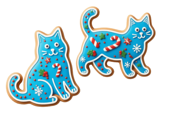 Christmas Gingerbread Blue Cat Png – A Festive Illustration for Creative Sellers