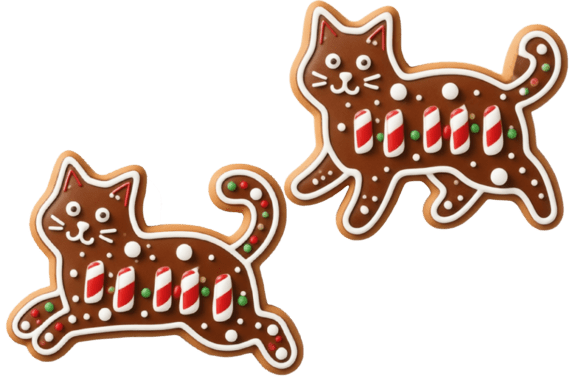 Christmas Gingerbread Brown Cat Cookies Illustrations for Branding and Marketing