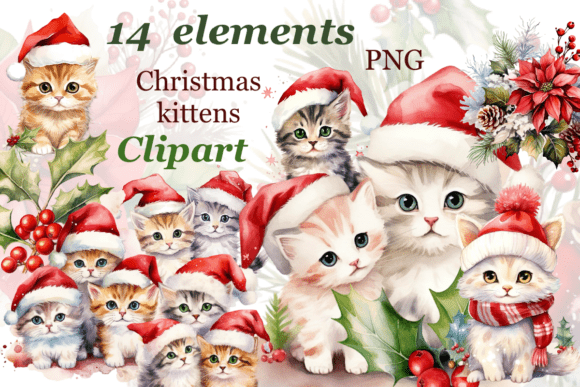 Christmas Kitten Clip Art for Illustrations and Blog Graphics