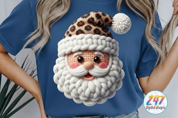 Christmas Santa Crochet Yarn PNG Leopard for Illustrations and Handmade Projects