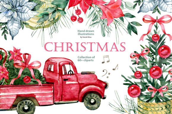 Christmas Watercolor Clipart Set for Digital Sellers