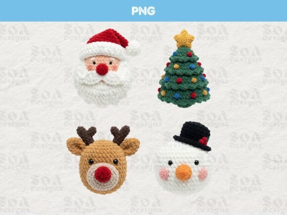 Crochet Christmas Santa PNG Bundle: A Holiday Illustration Asset for Content Creators