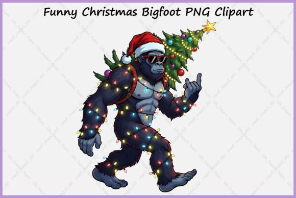 Funny Christmas Bigfoot with Santa Hat Illustrations Review