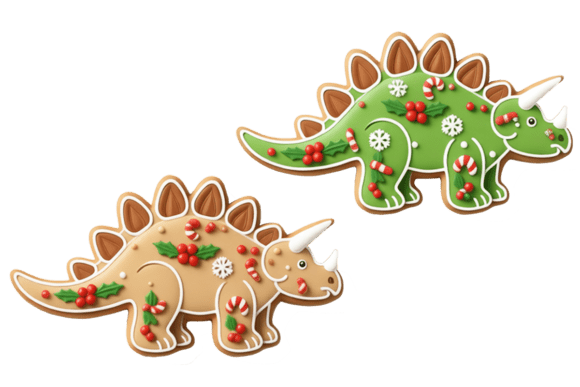 Gingerbread Christmas Dino Stegosaurus Illustration for Branding