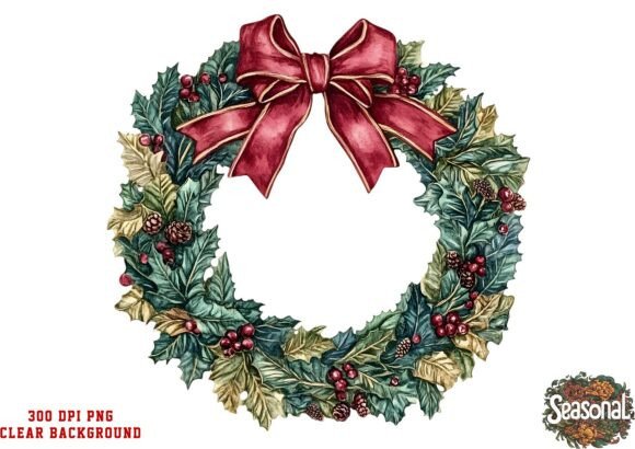 Green Garland Christmas Wreath PNG Review for Illustrations