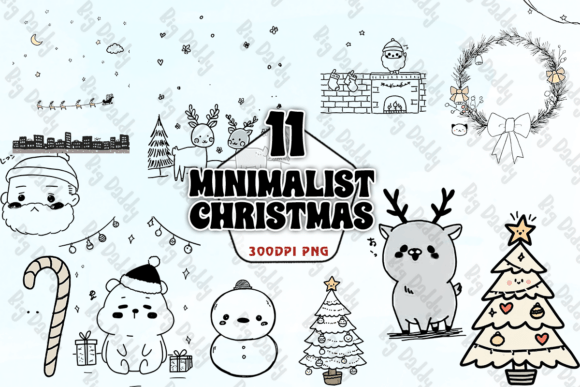 Minimalist Christmas Clipart PNG for Modern Illustrations