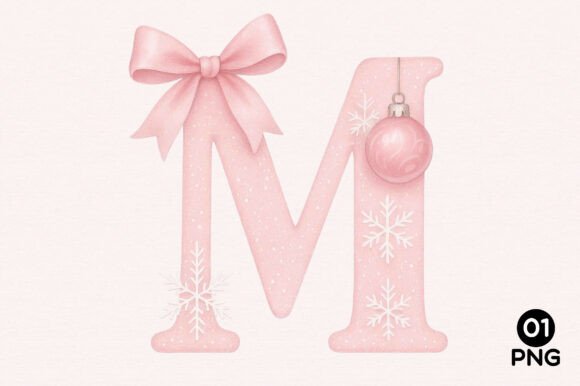 Pink Coquette Christmas Alphabet M PNG: A Festive Illustration for Digital Sellers