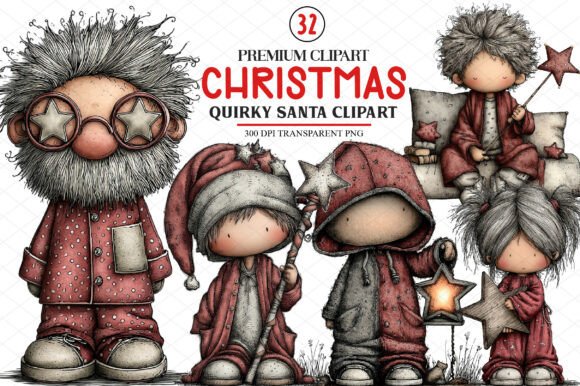 Quirky Christmas Santa Clipart for Festive Illustrations
