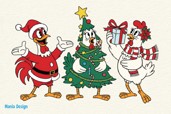 Retro Christmas Rooster Chicken PNG: A Festive Illustration for Creative Branding