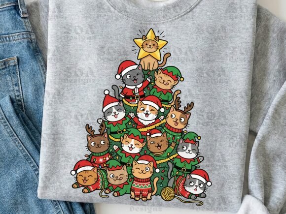 Silly Cats Christmas Tree Illustrations: A Festive Graphic Design Asset for Creative Campaigns