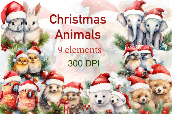 Watercolor Clip Art of Christmas Animals: A Festive Illustration Asset for Marketers