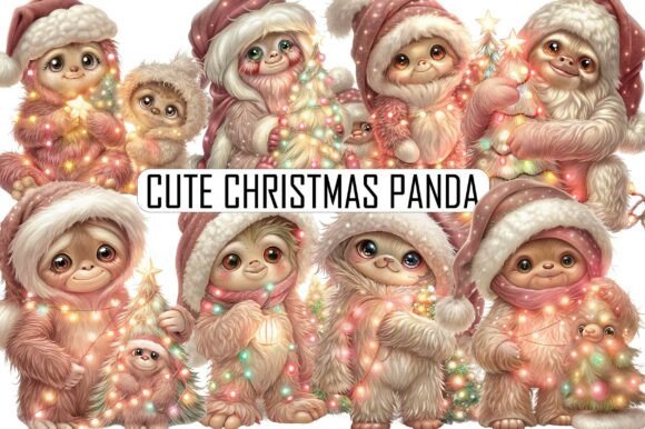 Watercolor Cute Christmas Panda Clipart for Illustrations
