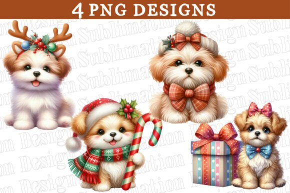 Whimsical Dog Christmas Clipart for Illustrations